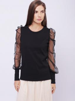 Блузка Черная трикотажная блузка с прозрачными рукавами от Liqui