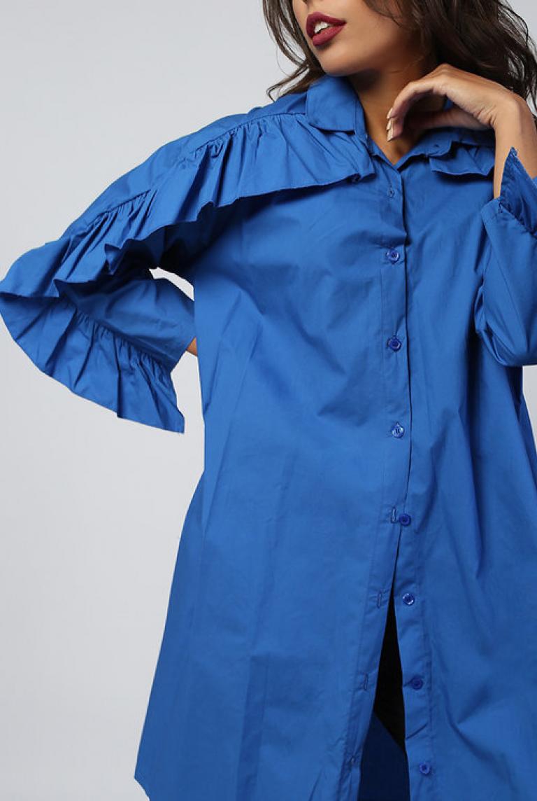 Синяя рубашка-туника Stella Milani с воротником