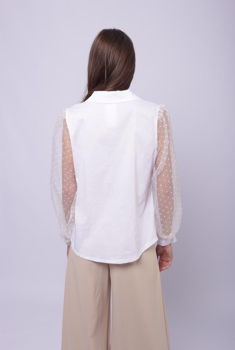 Белая блузка с прозрачными рукавами от Liqui