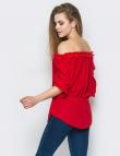 Красная блузка без плеч из креп-шифона