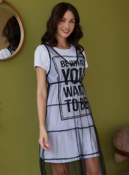 Платье Платье-футболка с сеткой черно-белого цвета от MC Station