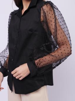 Блузка Черная блузка с прозрачными рукавами от Liqui