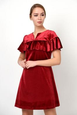 Платье Красное платье из велюра с воланами