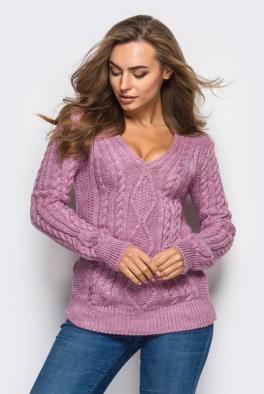 Свитер Розовый шерстяной свитер с вырезом