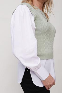 Блузка Белая блузка с жилетом мятного цвета от Lazy Girl
