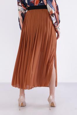 Юбка Плиссированная коричневая юбка с разрезом от Coolples 