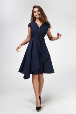  Шикарное темно-синее платье из натуральной ткани