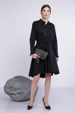 Платье Черное платье Stella Milani из хлопка с поясом
