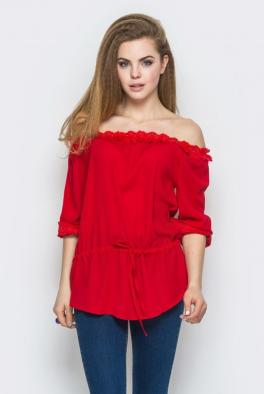 Блузка Красная блузка без плеч из креп-шифона