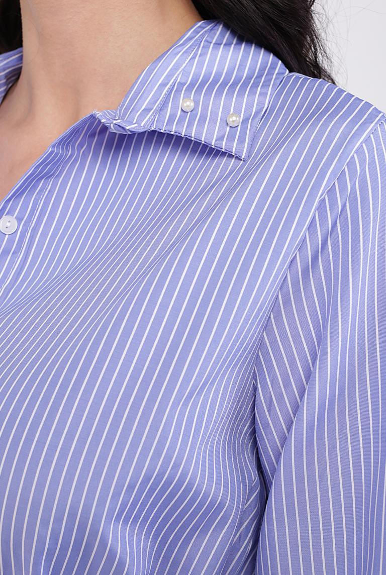 Синяя рубашка с поясом на талии от Bludeise