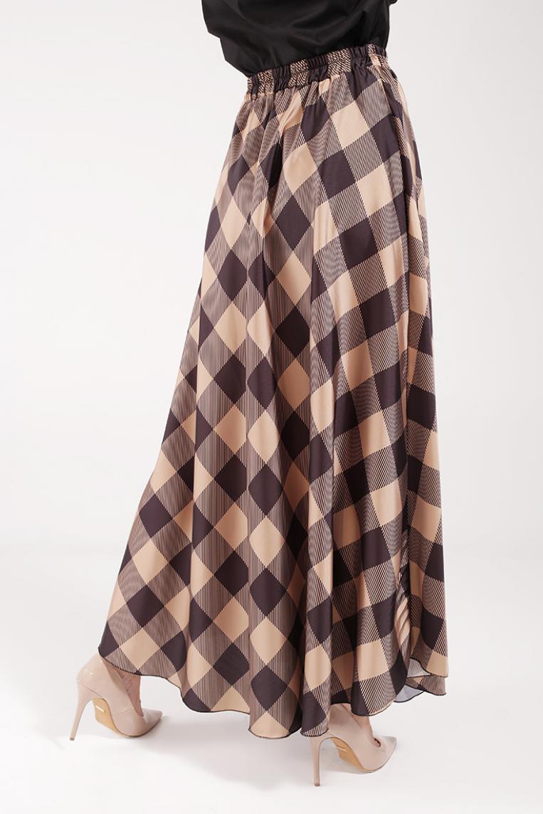 Клетчатая юбка в пол коричневого цвета от BluRoyal