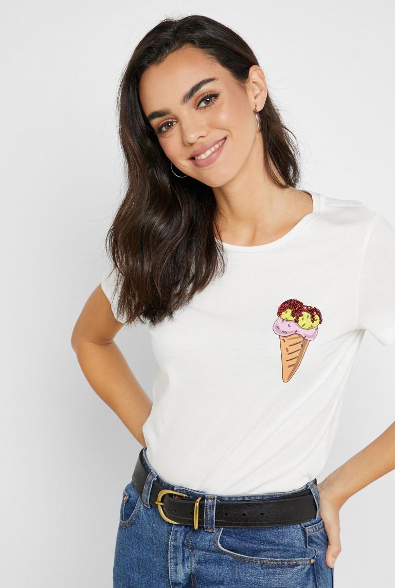 Белая футболка с рисунком "мороженое" от Vero Moda