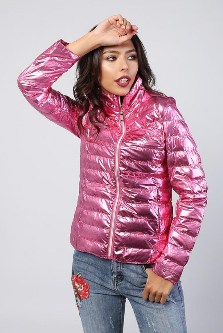 Блестящая куртка розового цвета BLUDEISE с воротником