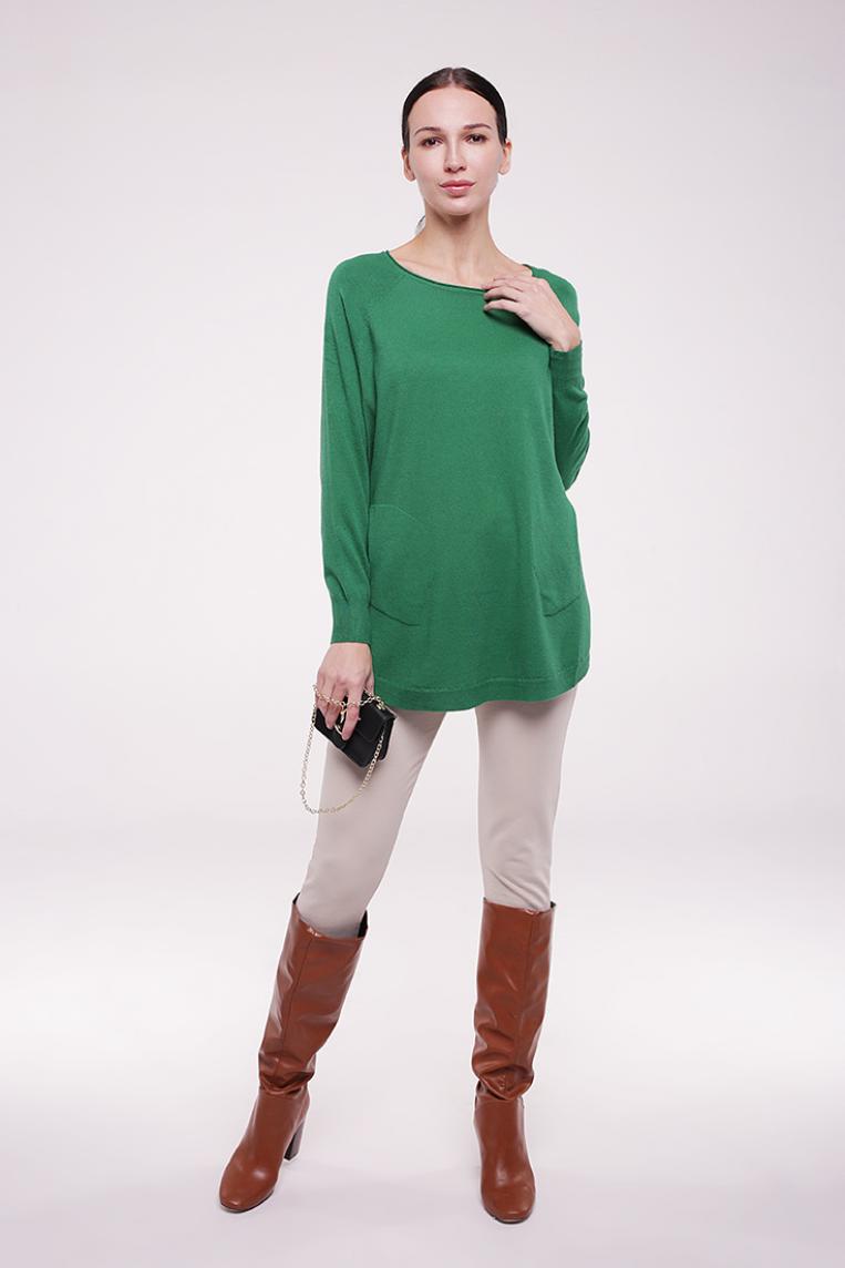 Стильный зеленый джемпер с карманами от E-Woman