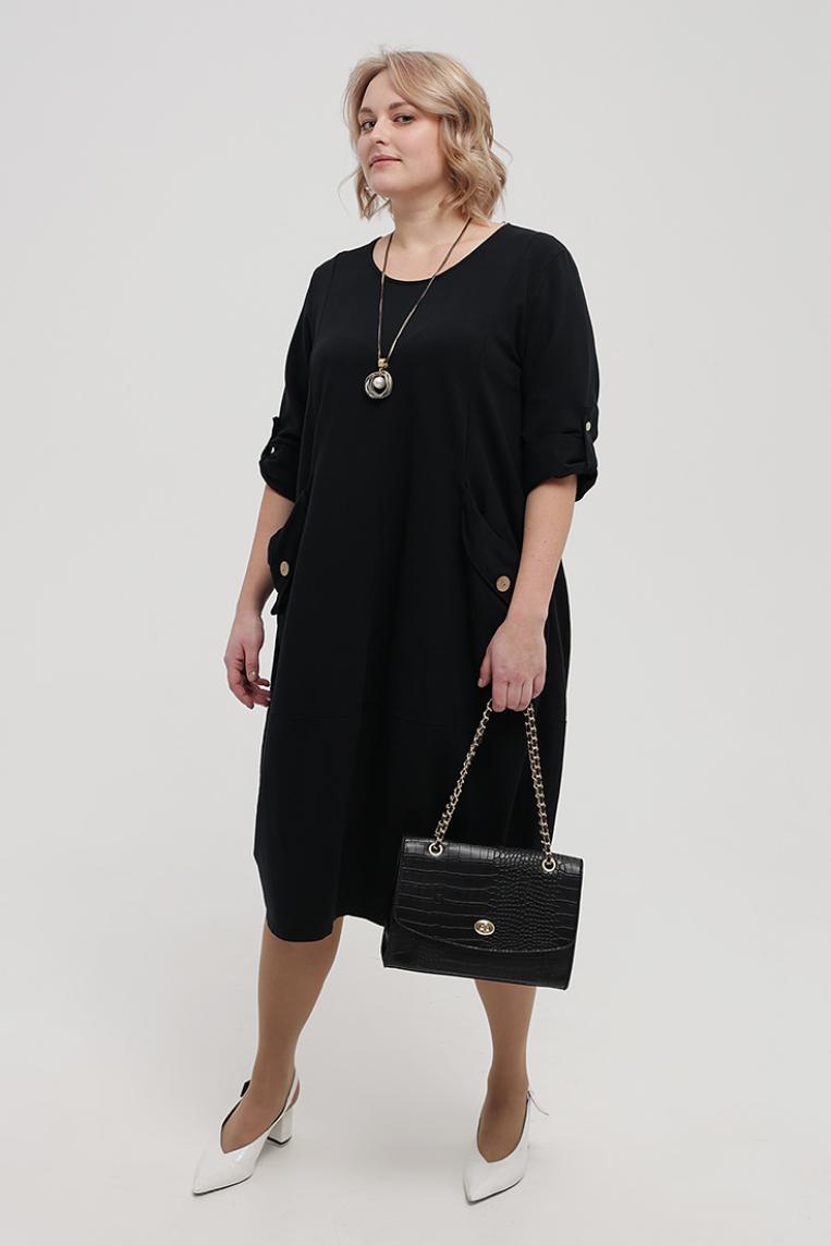Стильное черное платье с карманами от L&N