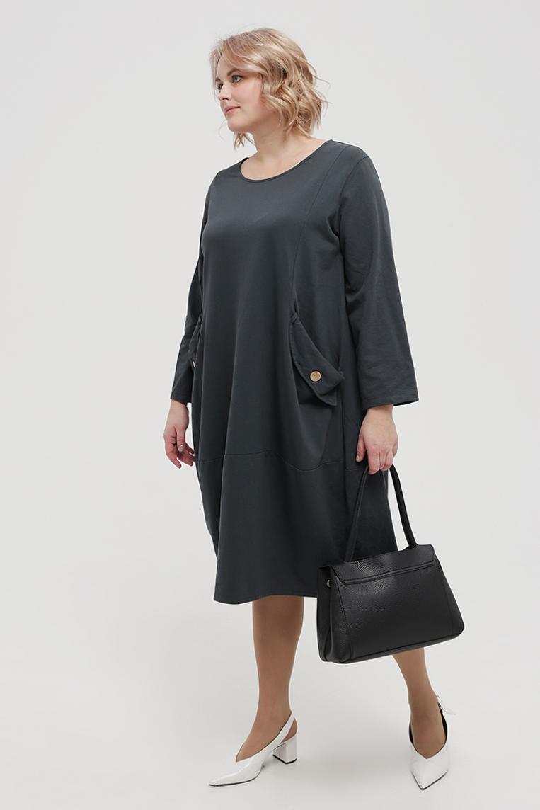 Стильное темно-серое платье с карманами плюс сайз от L&N