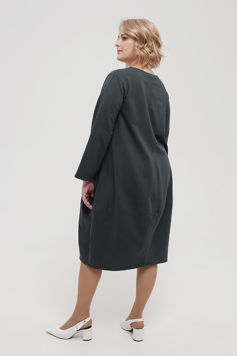 Стильное темно-серое платье с карманами плюс сайз от L&N