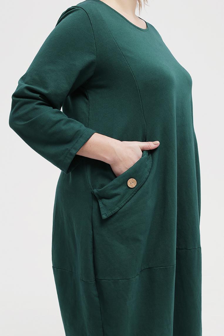 Стильное темно-зеленое платье с карманами плюс сайз от L&N
