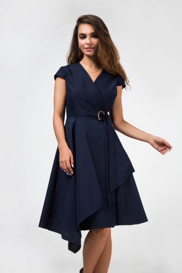 Шикарное темно-синее платье из натуральной ткани