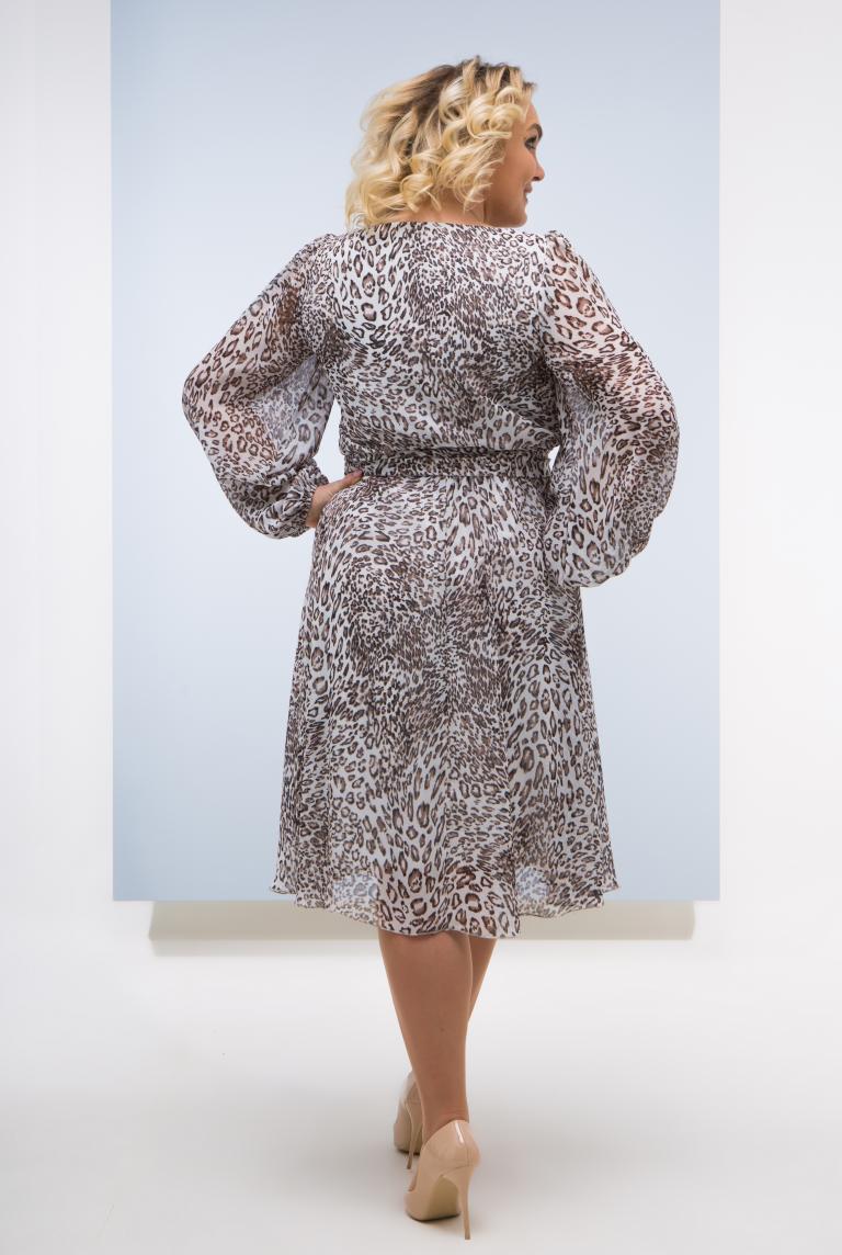 Короткое шифоновое платье леопардового цвета для полных от Anetty
