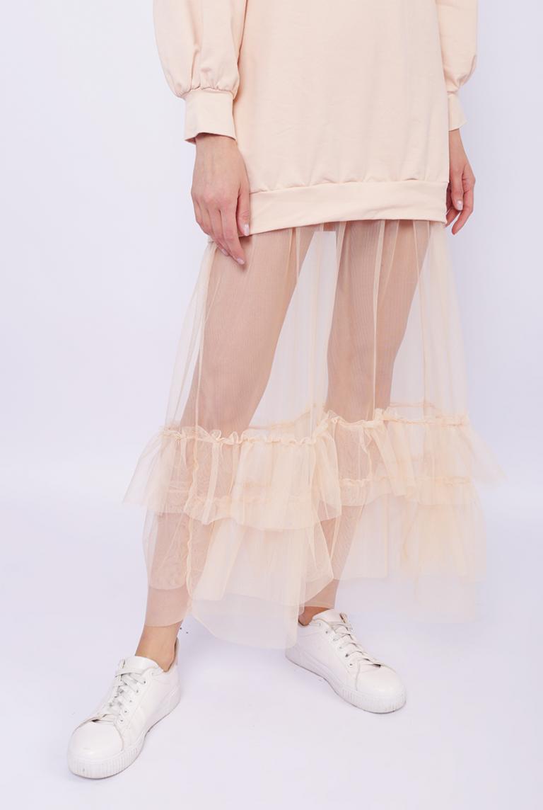Персиковое платье с юбкой из сетки от White Angel 