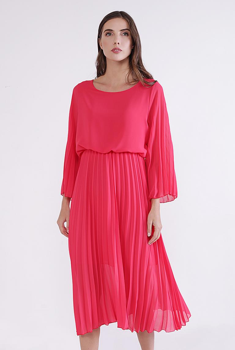 Платье цвета фуксия с плиссированной юбкой Coolples Moda