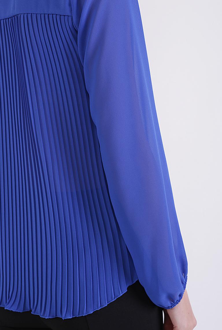 Блузка с плиссированной спиной Coolples Moda синяя