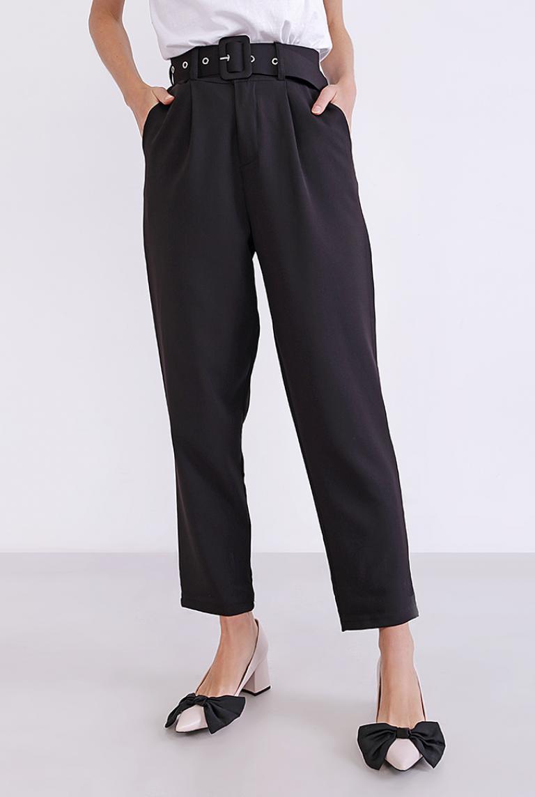 Укороченные брюки с ремнем Coolples Moda черные