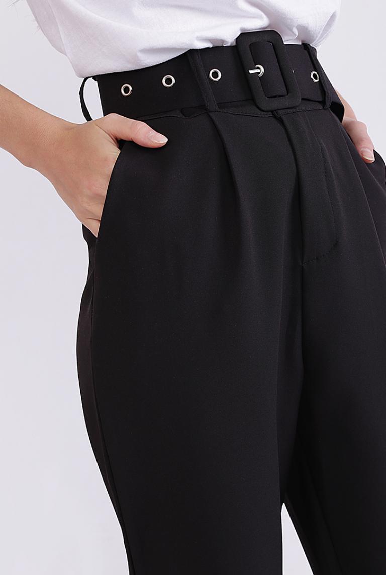 Укороченные брюки с ремнем Coolples Moda черные