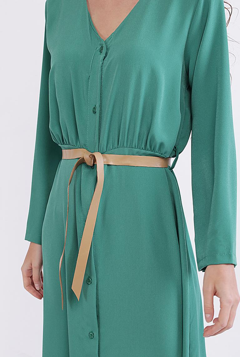 Длинное платье в пол на пуговицах Coolples Moda зеленое