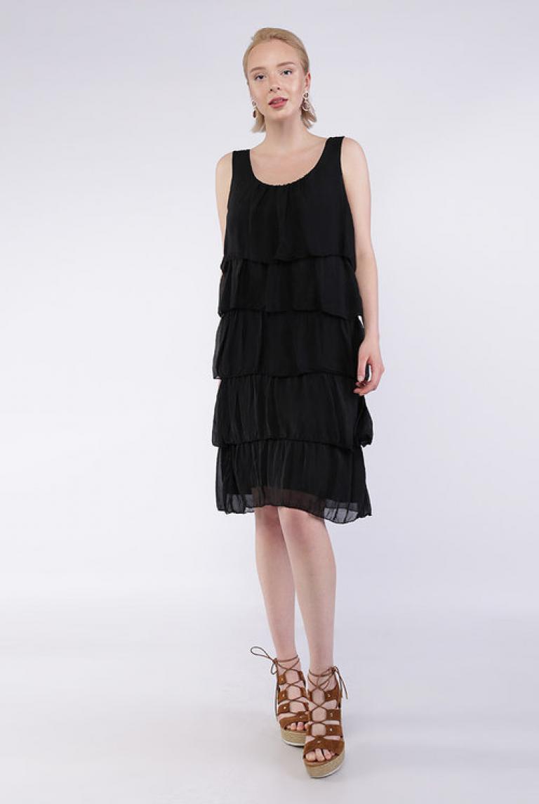 Плиссированное черное платье Fashion