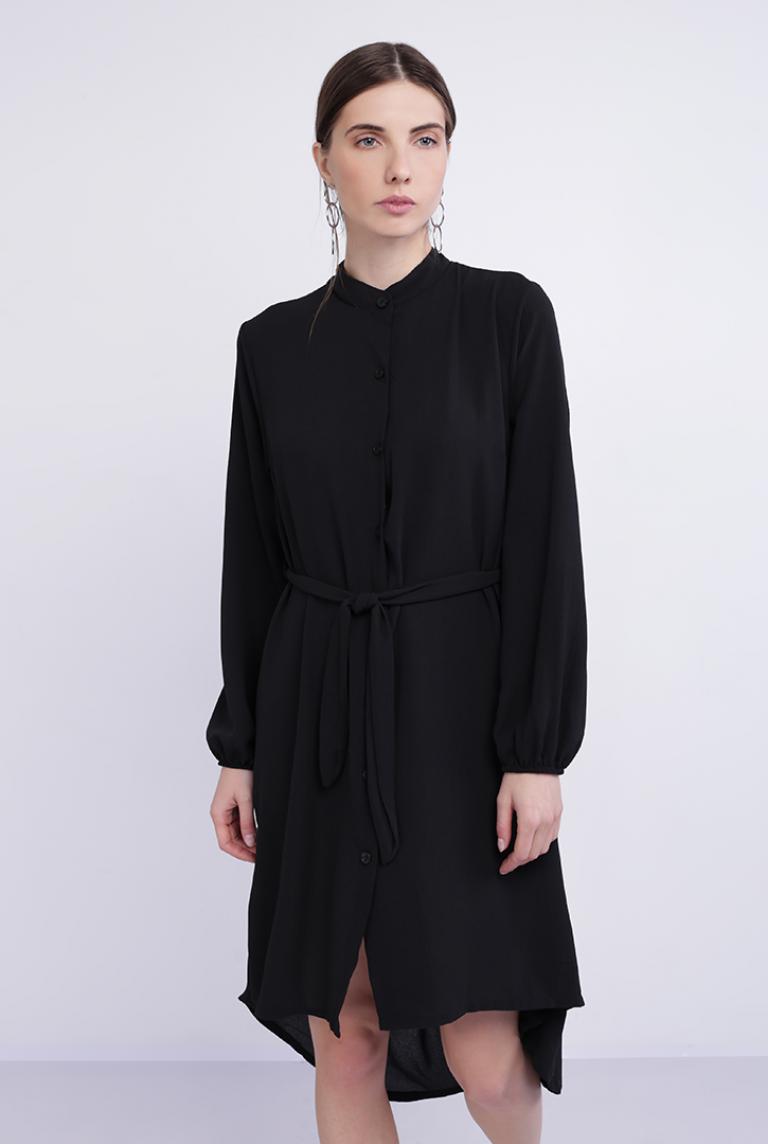 Черное удлиненное платье Liqui на пуговицах