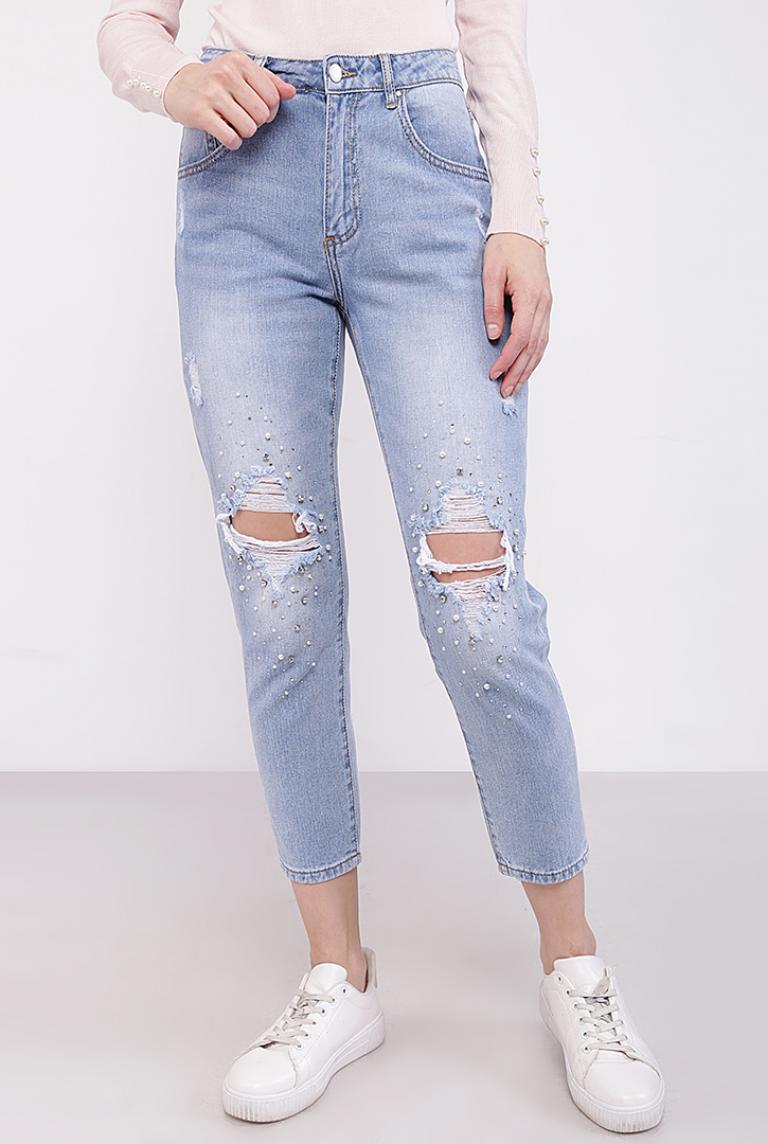 Рваные джинсы с бусинами от Miss Bon Bon 