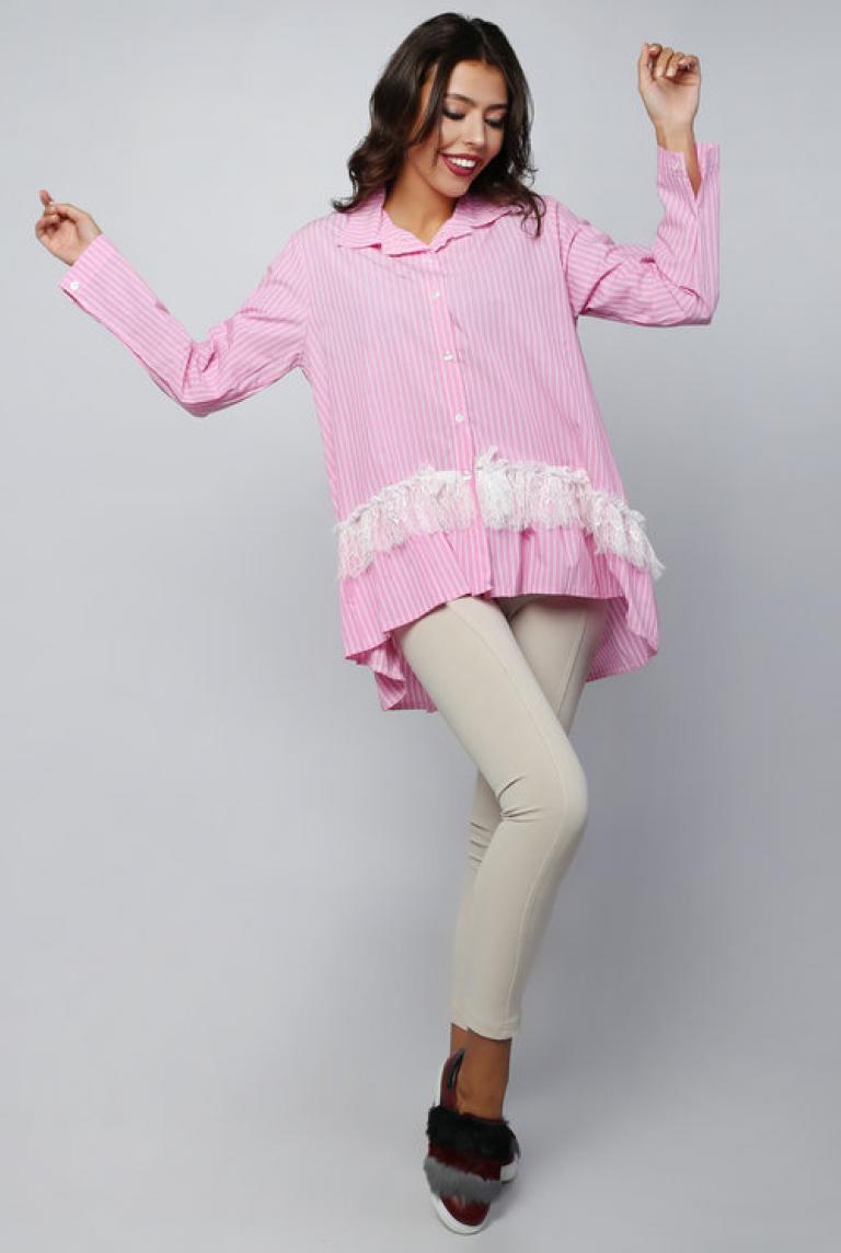Ассиметричная блуза ONE LOVE в розовую полоску 