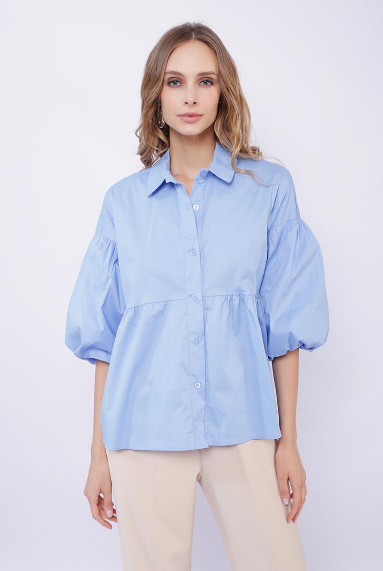 Синяя блуза с объемными рукавами от ZETA OTTO