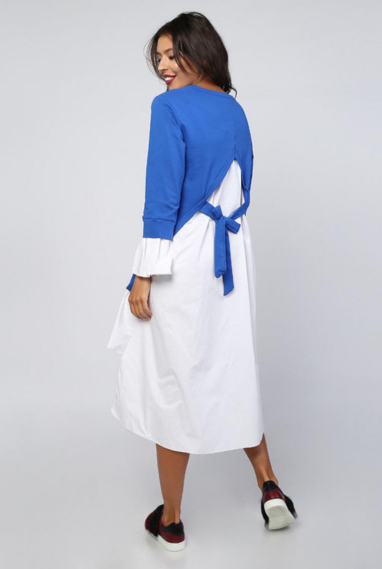 Платье Stella Milani длинное бело-синее