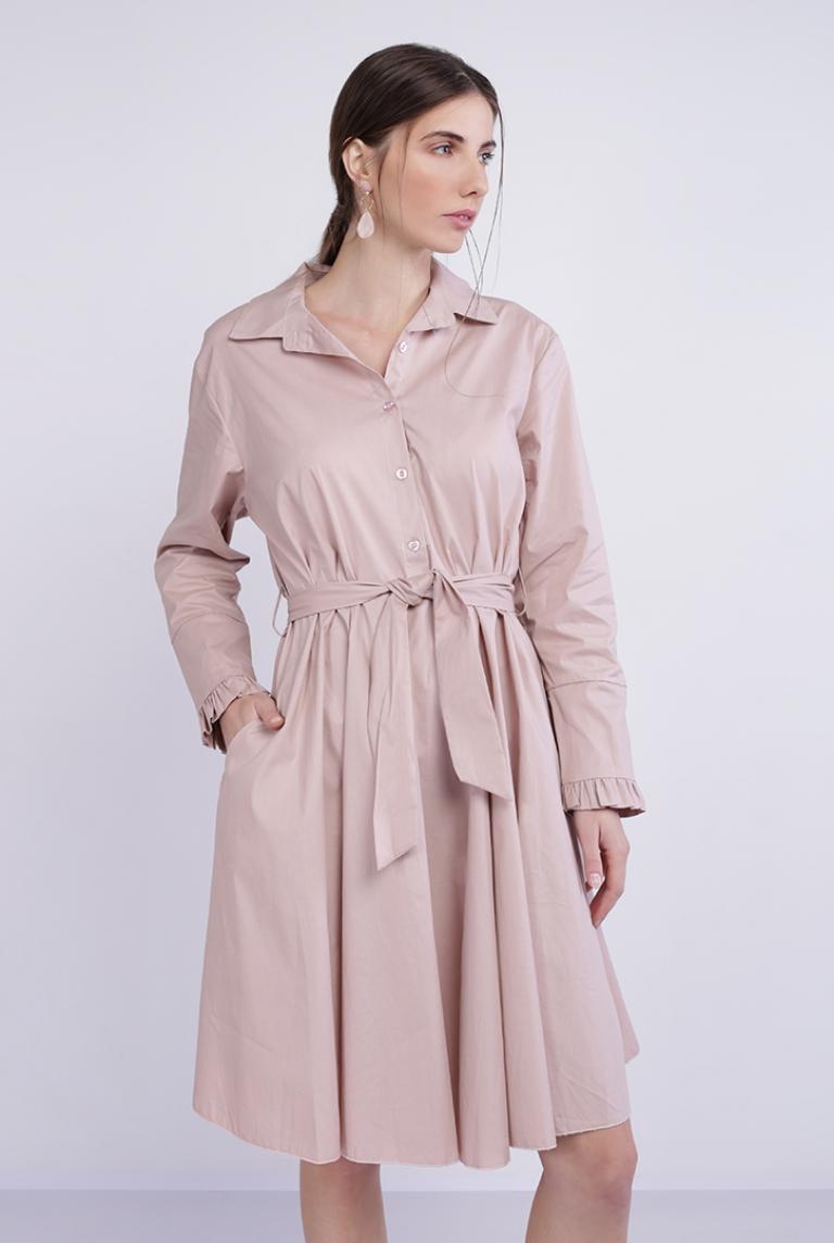 Розовое платье Stella Milani из хлопка с поясом