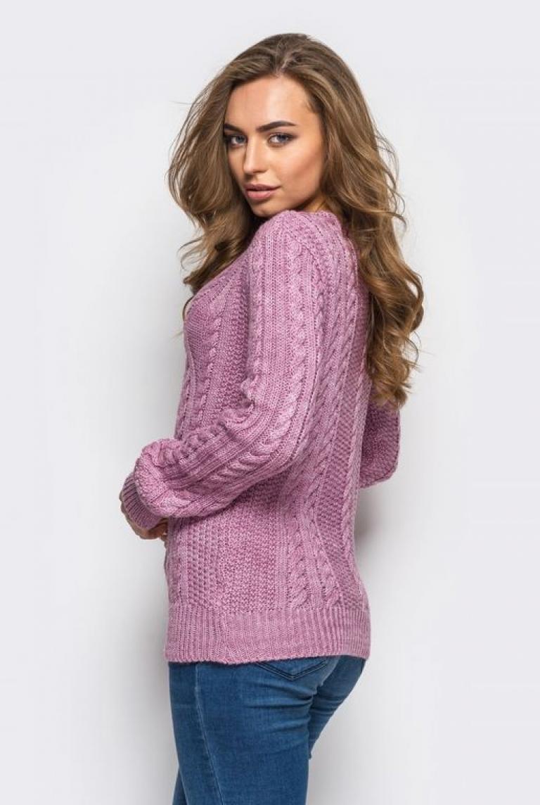Розовый шерстяной свитер с вырезом