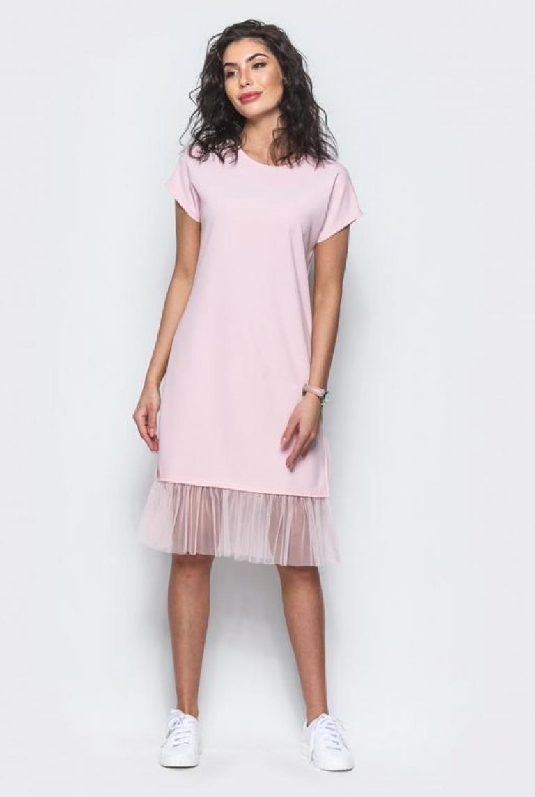 Практичное светло-розовое платье из креп-дайвинга