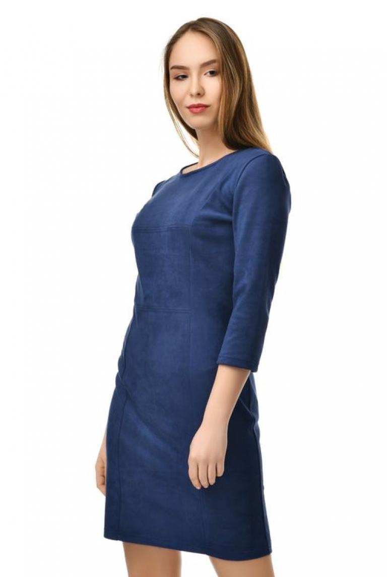 Платье синего цвета из замши-спандекса